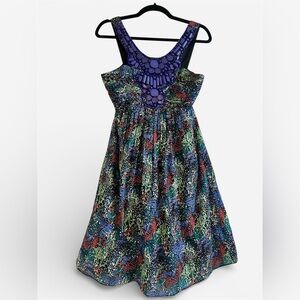 Shoshanna Multicolor Abstract Beaded Scoop Neck Sleeveless A-Line Dress Size 4.